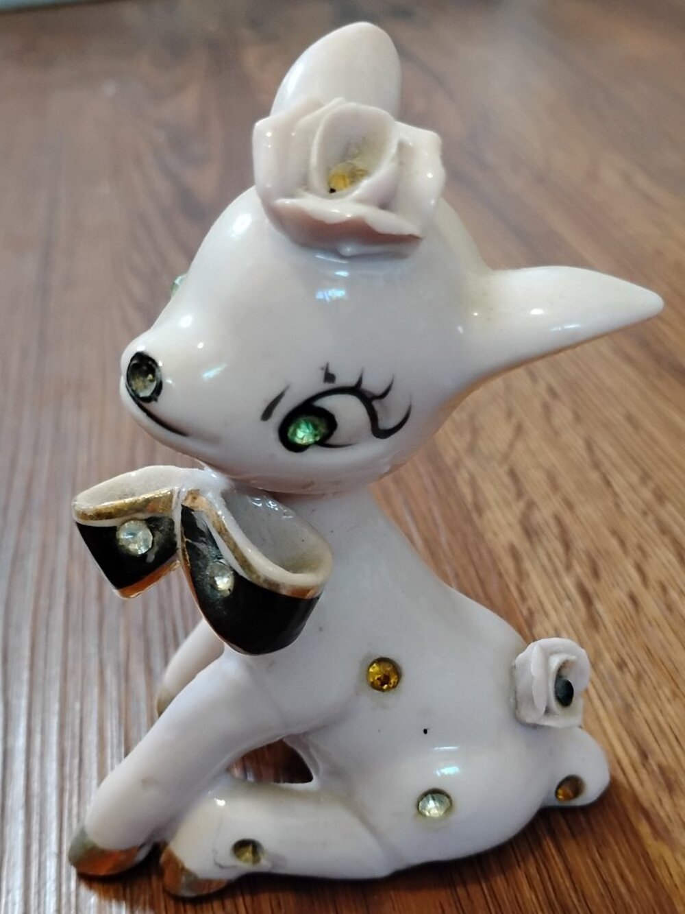 Vintage MCM Baby Deer Japan Ceramic Rhinestone Figurine Kitsch